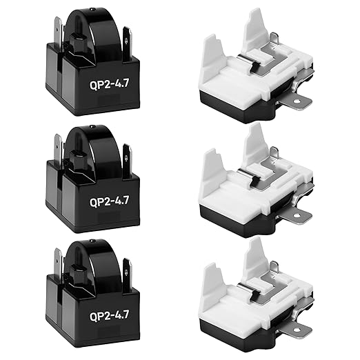 6-Pack QP-02-4.7 Ohm 3-Pin Universal Refrigerator Compressor Start Relay and Overload Protector Kit - Starter with 1/2 HP Overload Compatibl