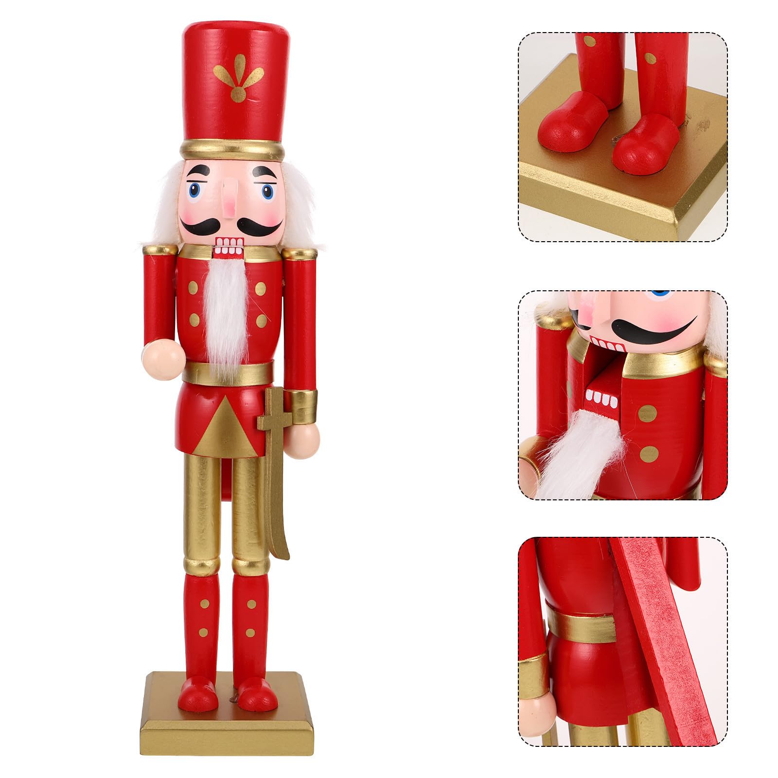 Beaupretty 3 Piezas Figura de Cascanueces Navideña de Madera, 38cm, Rojo