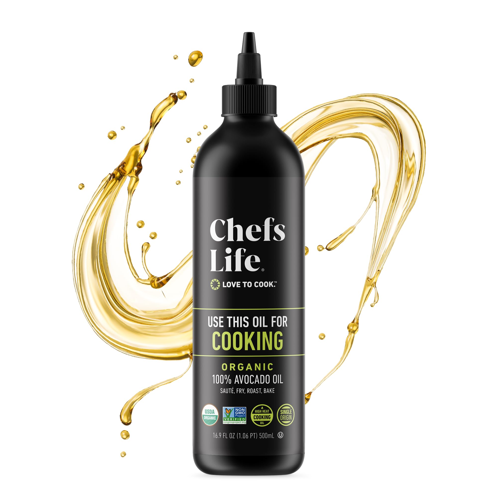 Chefs Life Organic Avocado Oil - Organic Avocado Oil For Cooking, Avocado Oil Organic for Dressing, Dipping, Drizzle, 100% Pure, Single Origin, Non GMO - 16.9 Fl Oz Squeezable Bottle (1 Pack)
