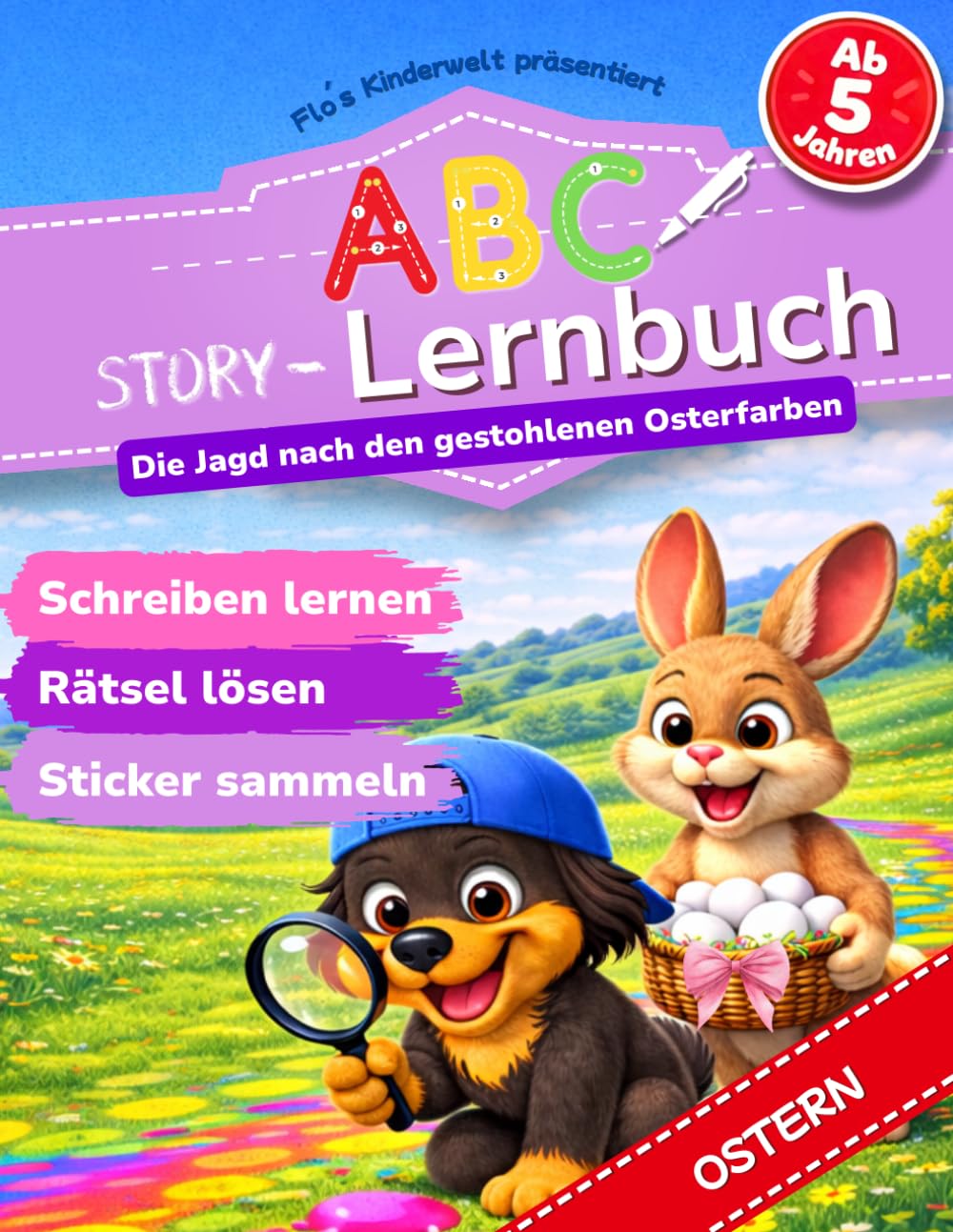 Das ABC Lernbuch: Buchstaben lernen mit Abenteuer-Geschichte – Die Jagd nach den gestohlenen Osterfarben, Vorschule und 1. Klasse - Übungsheft ab 5 ... Kinderwelt) (Flo's ABC Story Lernbuch-Serie)