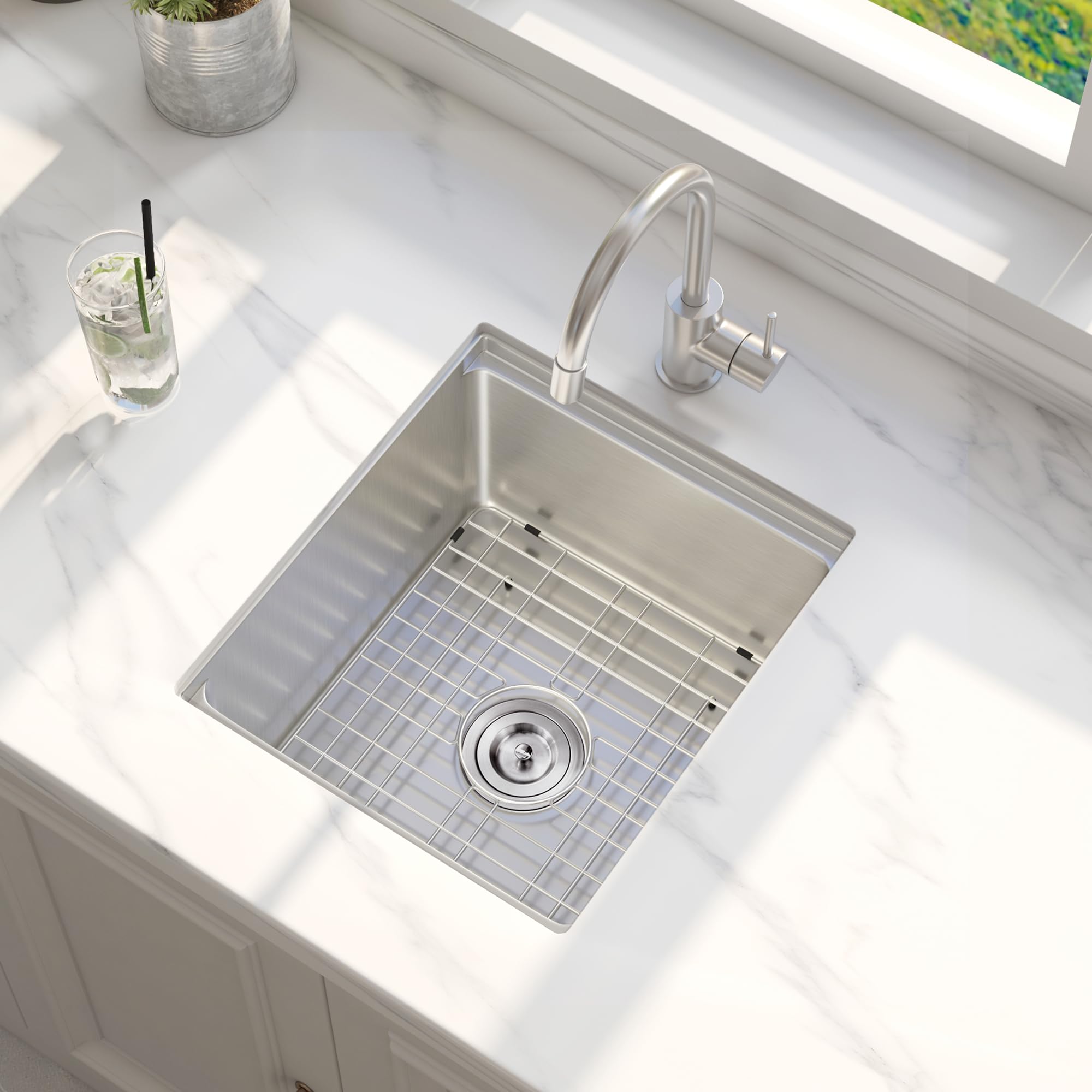 Hausinluck 13 x 15 Inch Workstation Undermount Bar Sink, Stainless