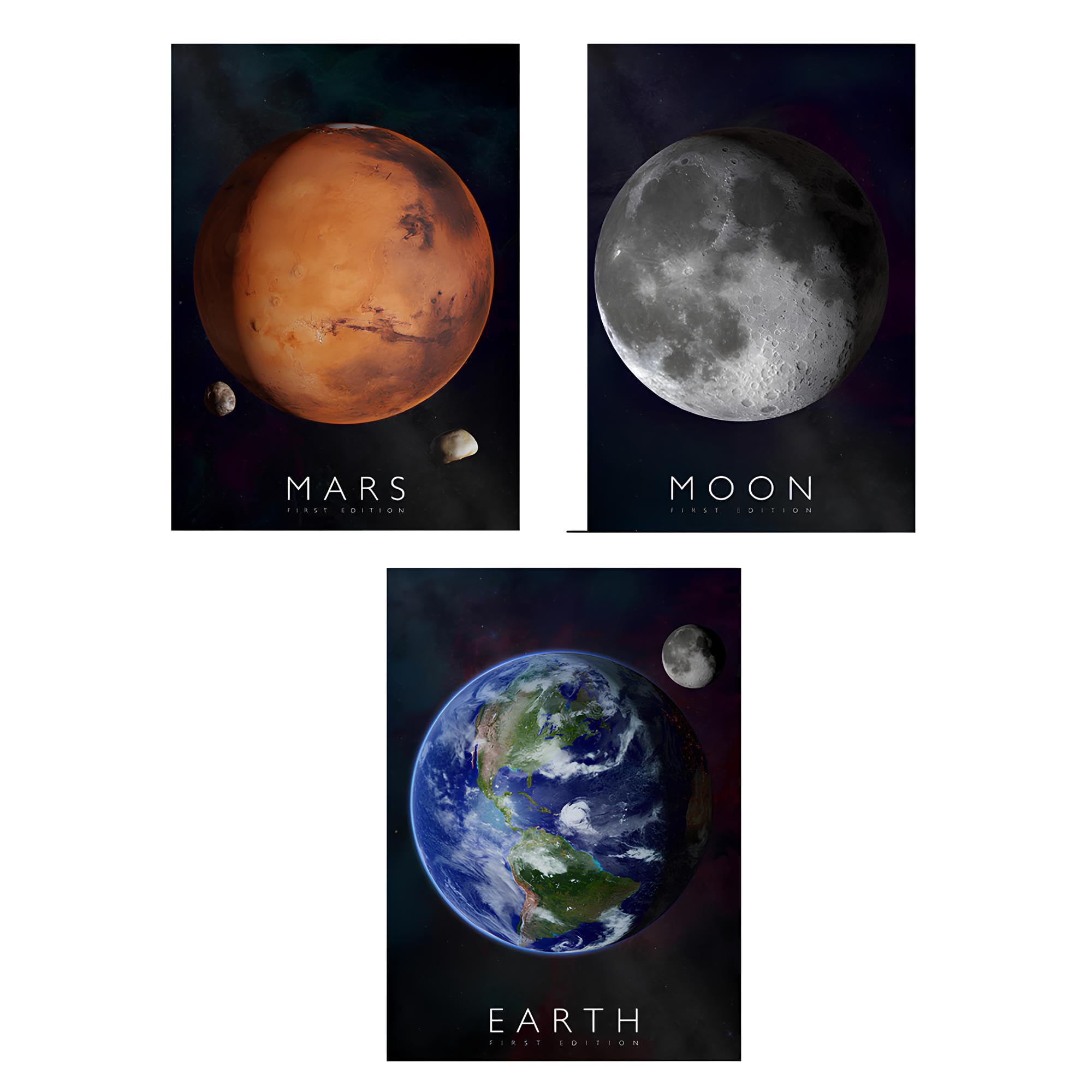 Curiscope Planet Poster Series EARTH, MARS, MOON Bundle for Boys and Girls, Educational Posters Classroom, Home, Office and Bedroom Nursery Interactive Wall Decor for Children