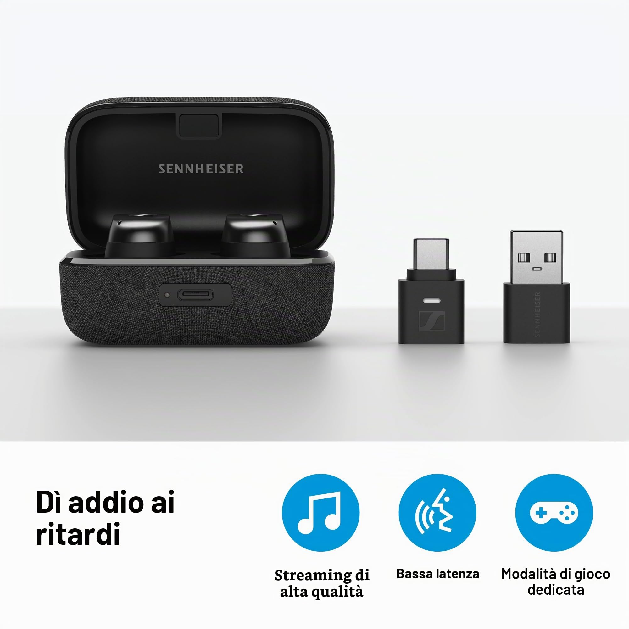 Sennheiser BTD 700 - Dongle Bluetooth USB, aptX Lossless, Auracast, Plug & Play, trasmettitore audio per cuffie e altoparlanti, latenza ultra bassa, compatibile con Bluetooth 5.4, USB-C e USB-A
