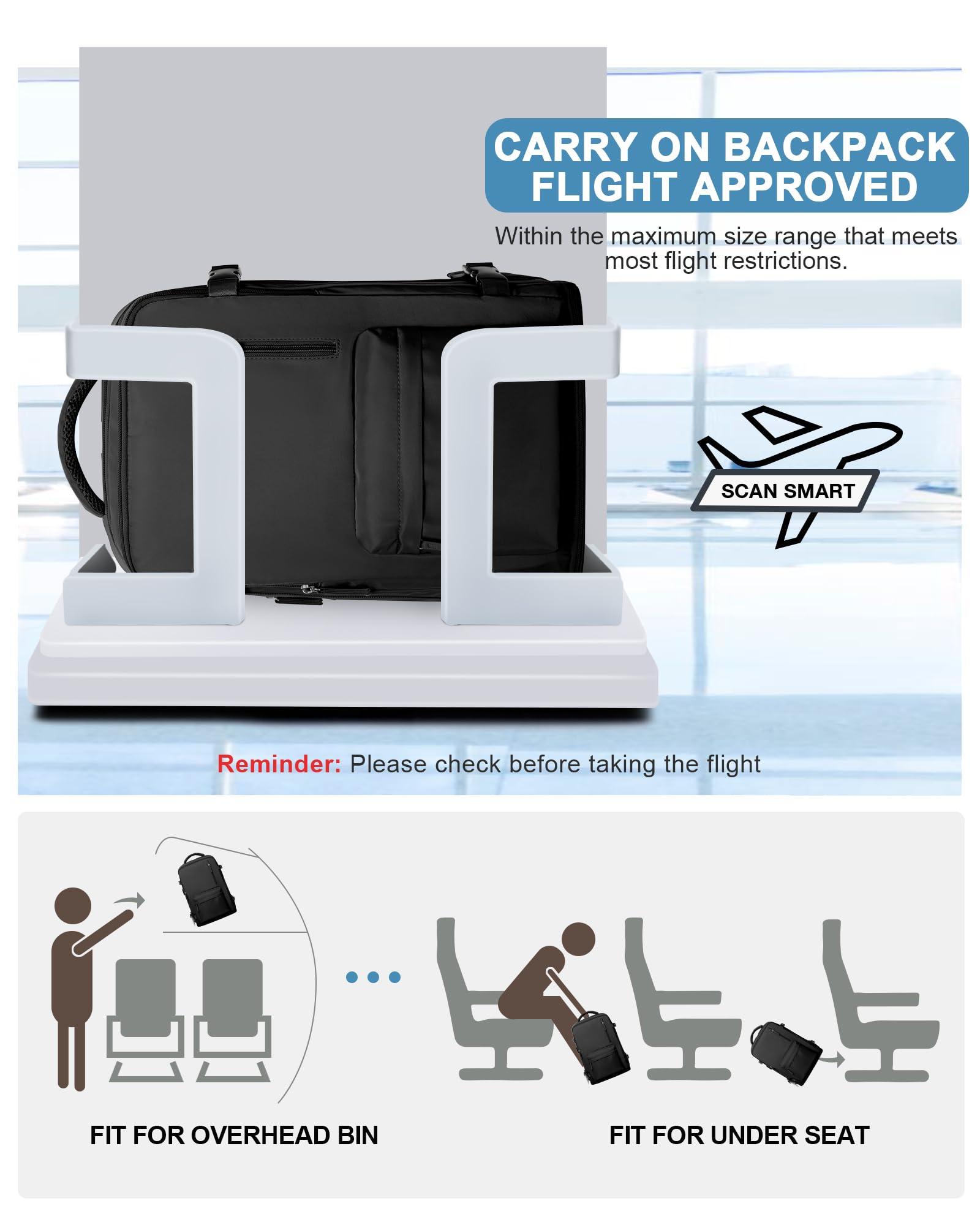 VGCUB Carry on Travel Backpack for Women Men Large Laptop Gym Work Frontier Airlines Personal Item Bag Business Airport Lightweight Backpack Flight Approved Mochilas de Viaje Black - 5