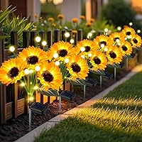Vista 10 de Luces solares con forma de girasol para jardín al aire libre, luces solares mejoradas con forma de girasol y luces de luciérnaga, impermeables