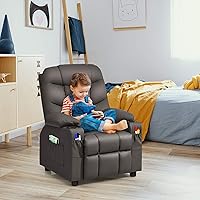 Vista 2 de GLACER Silla reclinable para niños con portavasos y bolsillos laterales, reclinable para niños con respaldo cómodo, reposabrazos y reposapiés