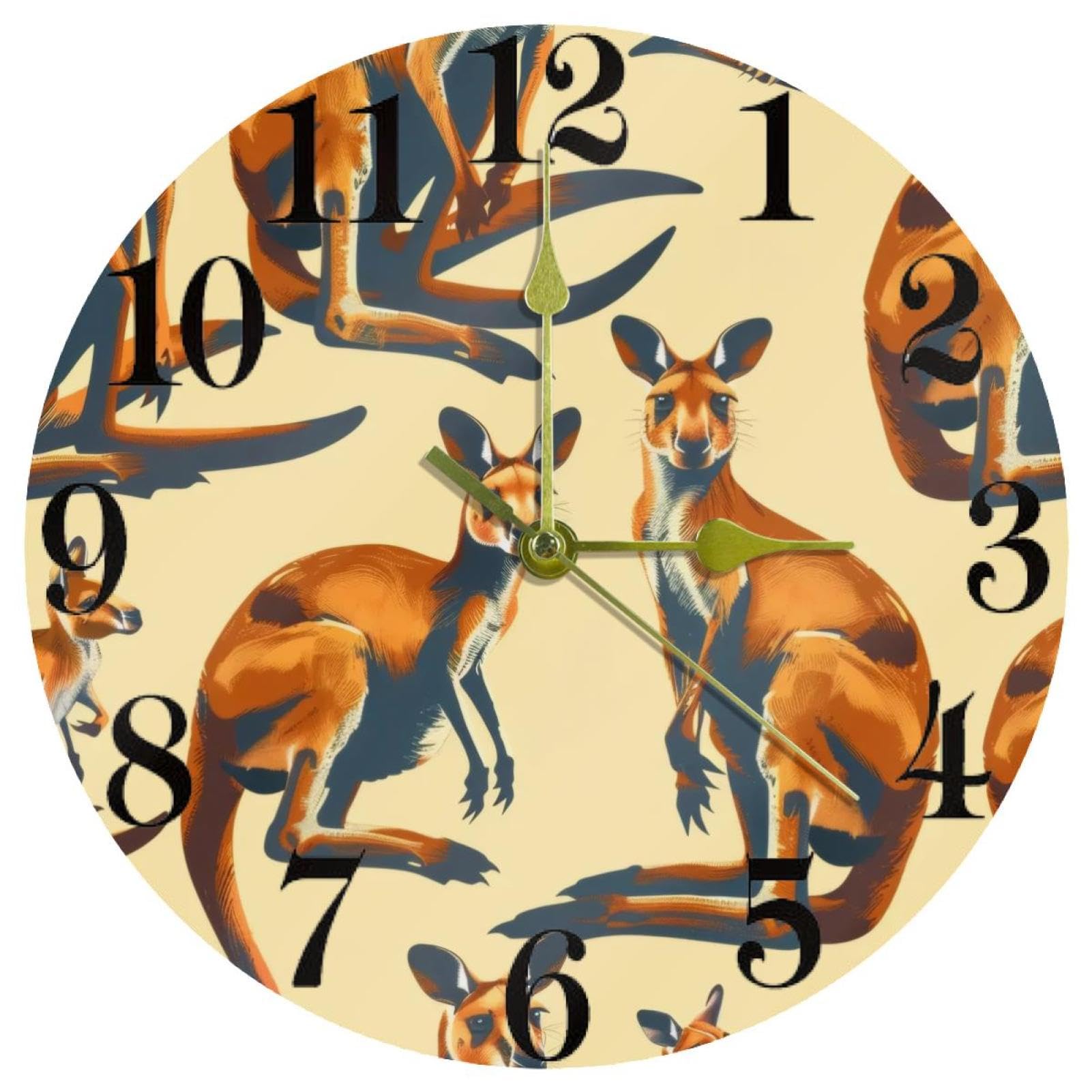 Horloge murale kangourou à quartz silencieuse et ronde pour salon et école