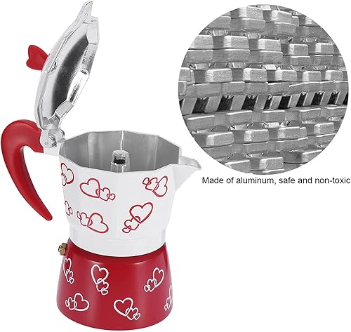 Miniatura 3 de Red Heart - Cafetera de aluminio para moka, cafetera para estufa con mango ergonómico antideslizante, cafetera italiana (S)