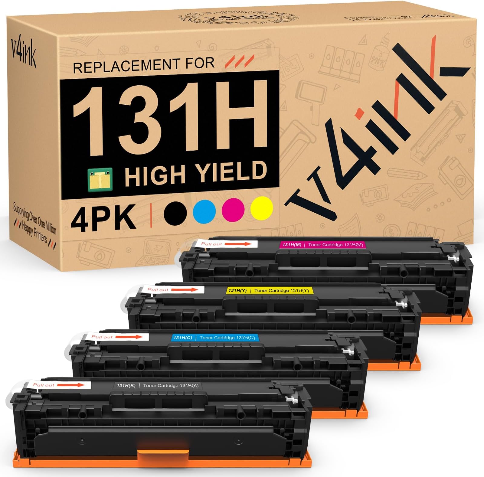 v4ink 4PK Remanufactured 131H Toner Cartridge Replacement for Canon 131 131H 116 CRG116 CRG131H Toner Set for Canon Color MF624Cw MF628Cw MF623Cn MF8280Cw MF8230Cn MF8030Cn MF8040Cn MF8050Cn MF8080Cw