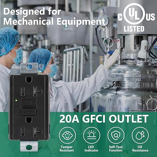 Miniatura 4 de Wengart Generador GFCI, AC125V 20Amp 60Hz, cumple con UL2018, grado industrial de autoprueba para generadores industriales y otras máquinas, negro
