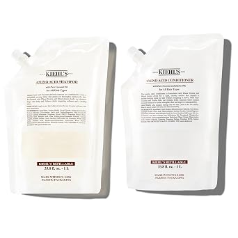 Kiehls Amino Acid Shampoo and Conditioner Duo, with Amino Acids and Coconut Oil to Cleanse and Moisturize Hair - Refill Pouches