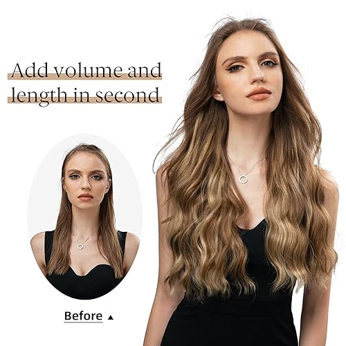 Miniatura 5 de SARLA Extensión de cabello con alambre invisible rubio decolorado con clips, extensión sintética larga de onda de playa con clip para mujer, tamaño