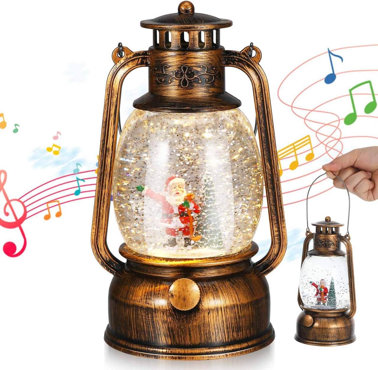 Cabilock Christmas Snow Globe LED Candles Battery Operated Lighted Flameless Lantern Swirling Water Glittering Spinning Candle Home Decor for Thanksgiving Christmas Decoration, Santa