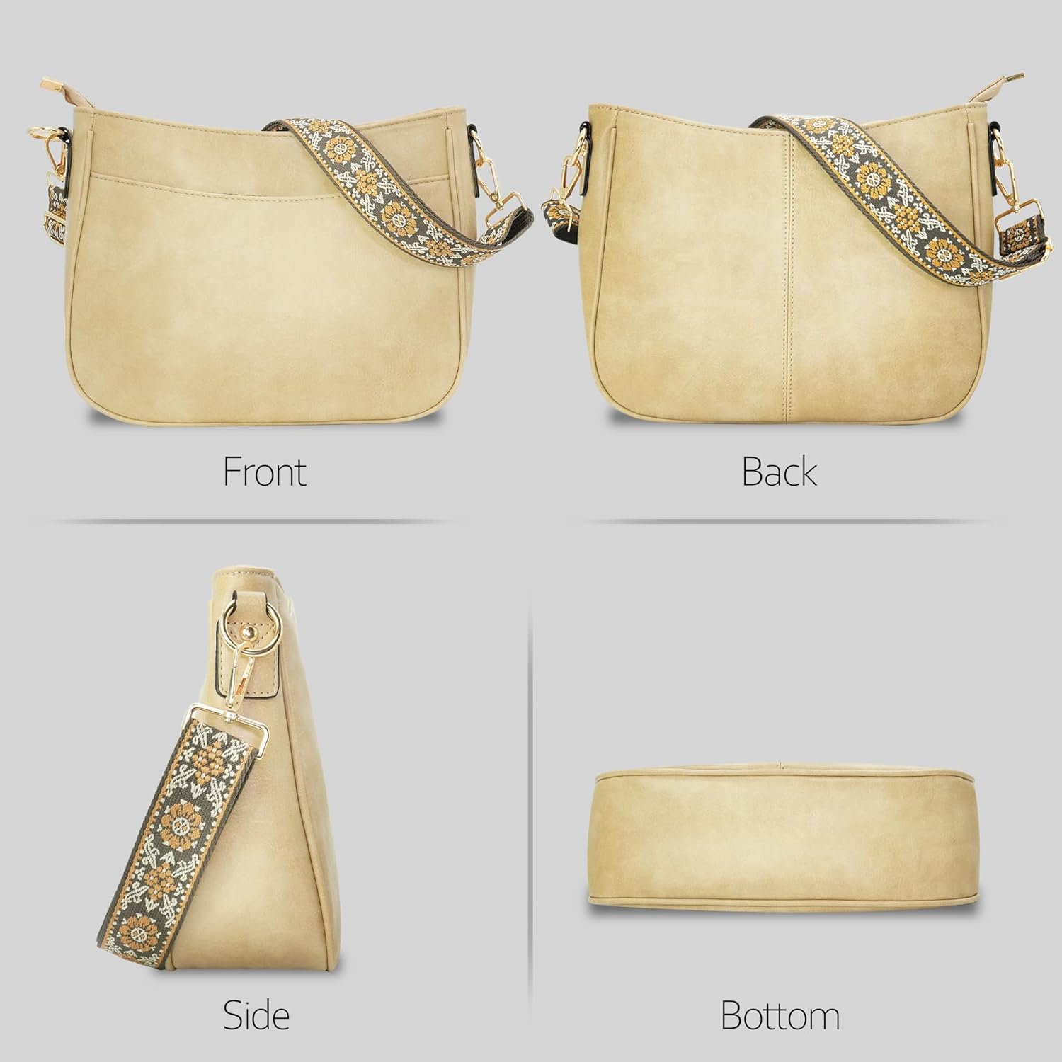 Crossbody Bag for Women Bohemian Vintage Stylish Purse Vegan Leather Shoulder Bag with Adjustable Wide Strap - Image 3