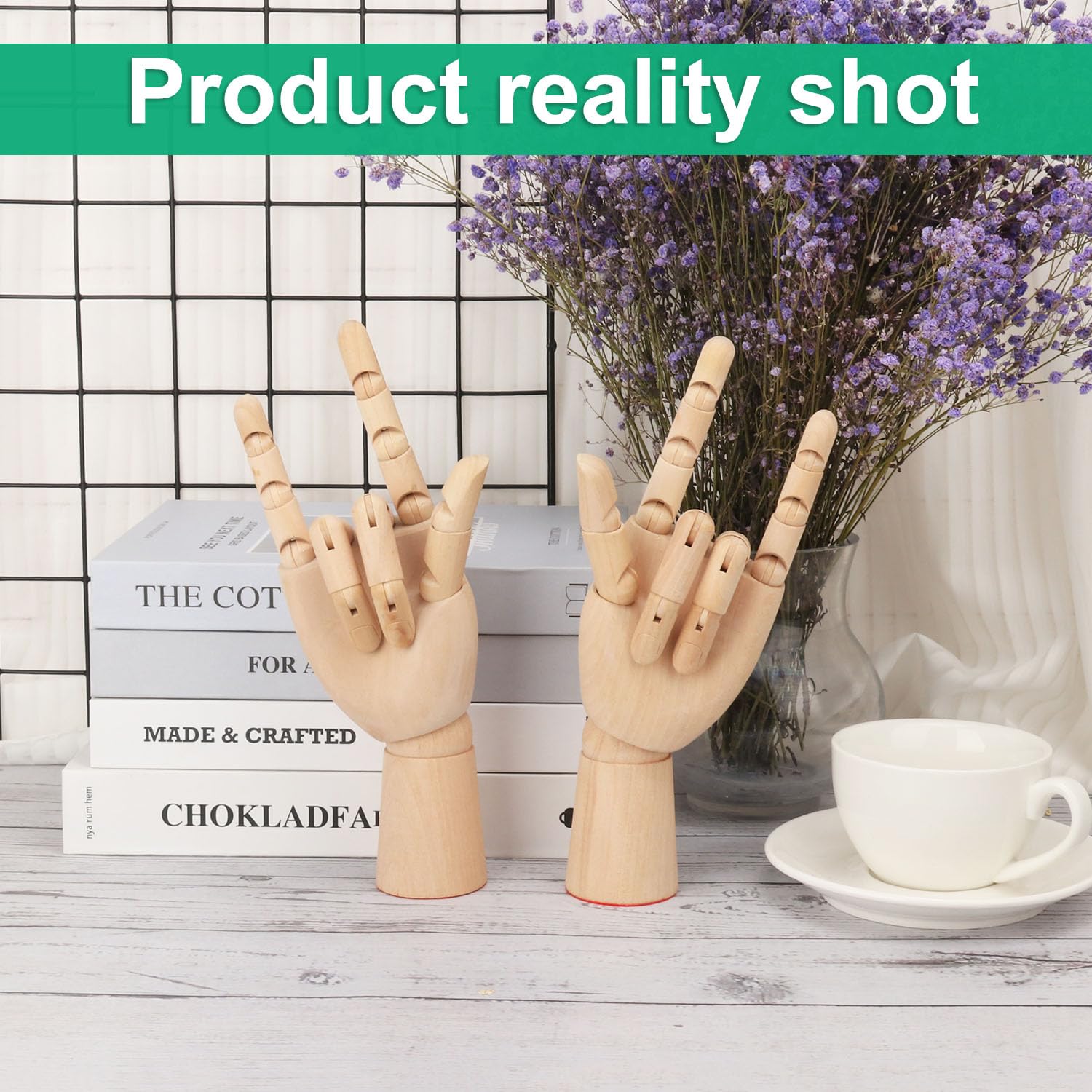 Künstler-Handmodell, Holzpuppe zum Zeichnen, links und rechts, Holzmodell-Hand zum Skizzieren, Zeichnen und Kunstbedarf, Heimbüro, Schreibtischdekoration, 25,4 cm, 4 Stück