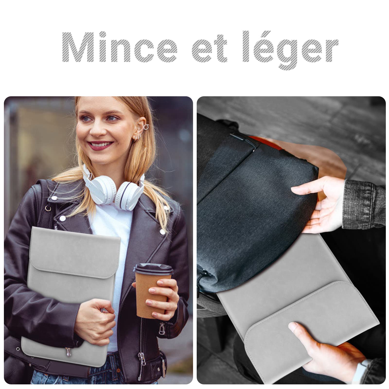 Housse 13 Pouces TECOOL En Cuir - Compatible MacBook Air/Pro 13, Surface Pro, Ultra Mince Et Protectrice