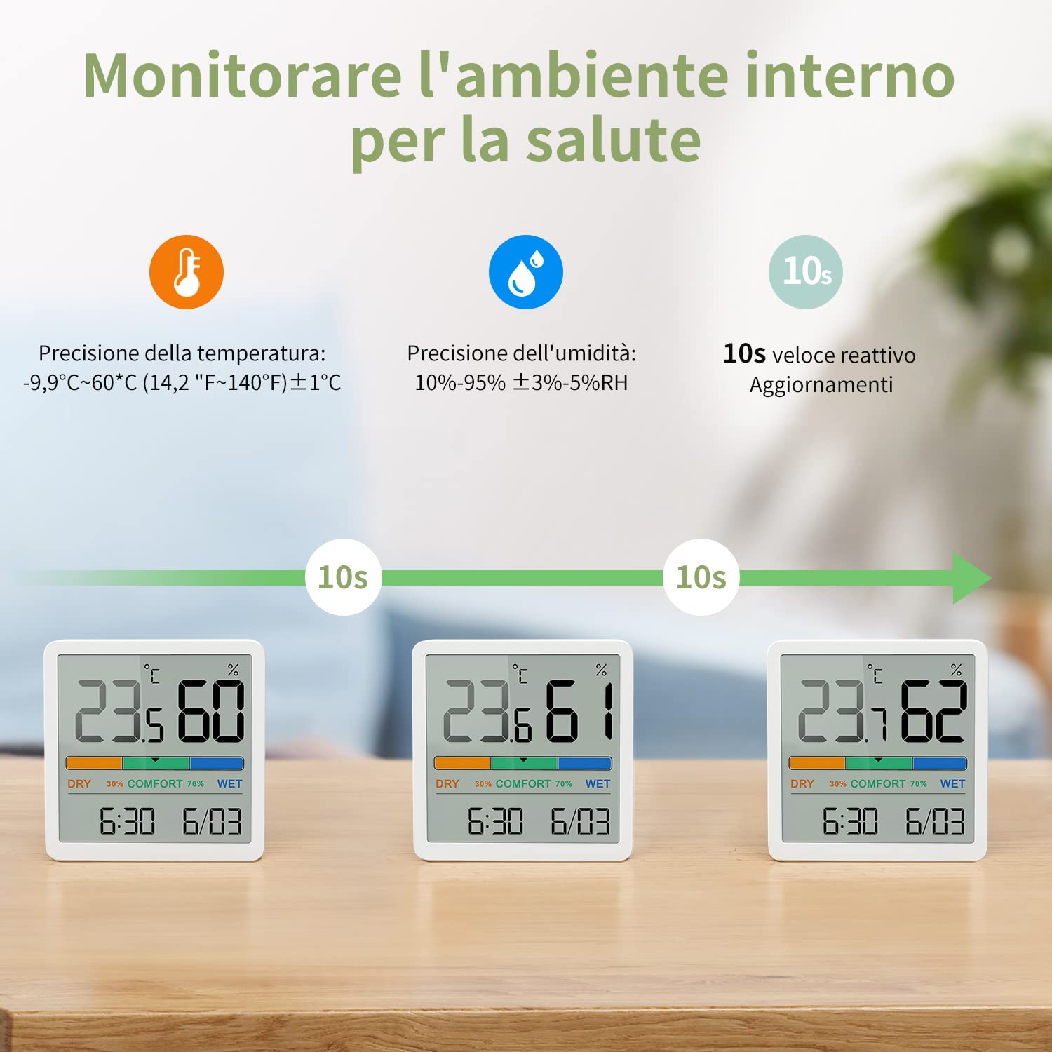 NOKLEAD Igrometro Termometro Digitale per Interni, Sensore Temperatura Umidità Portatile, Misuratore Accurato Bianco