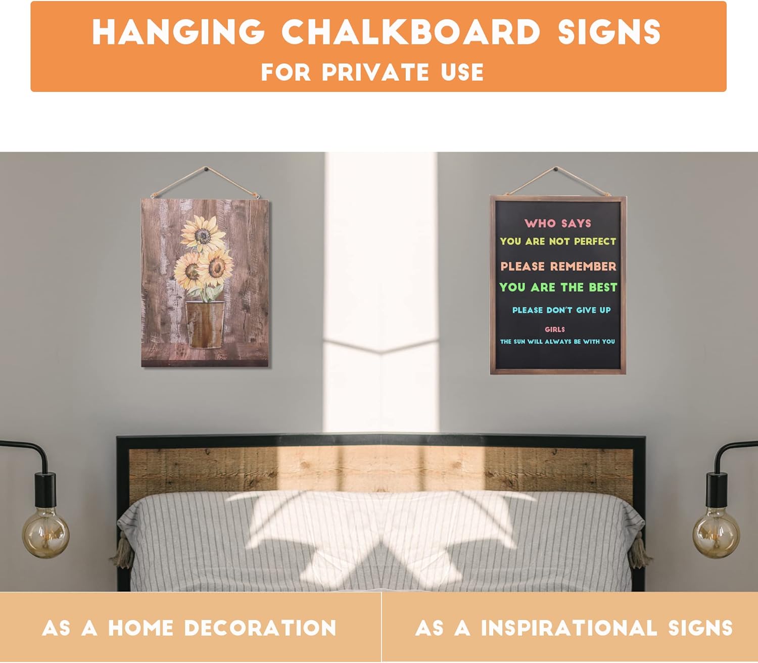 SELEAD 2-Pack Solid Wood Frame Chalkboard Signs with Dustless Chalk - 12"x16" Small Wall Hanging Chalk Board, Double-sided Message Menu Board + Rustic Sunflower Art Decor for Business, Home, Farmhouse