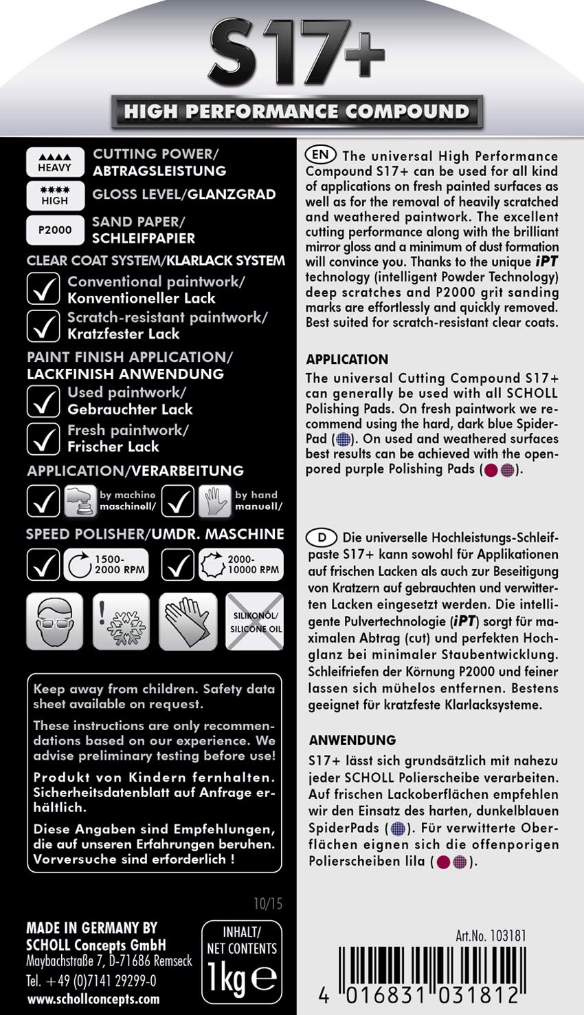S17 Heavy-Cut | 1kg | Hochleistungspaste | Universell-Paste | Minimale Staubentwicklung | Flüssige Mattierungspaste