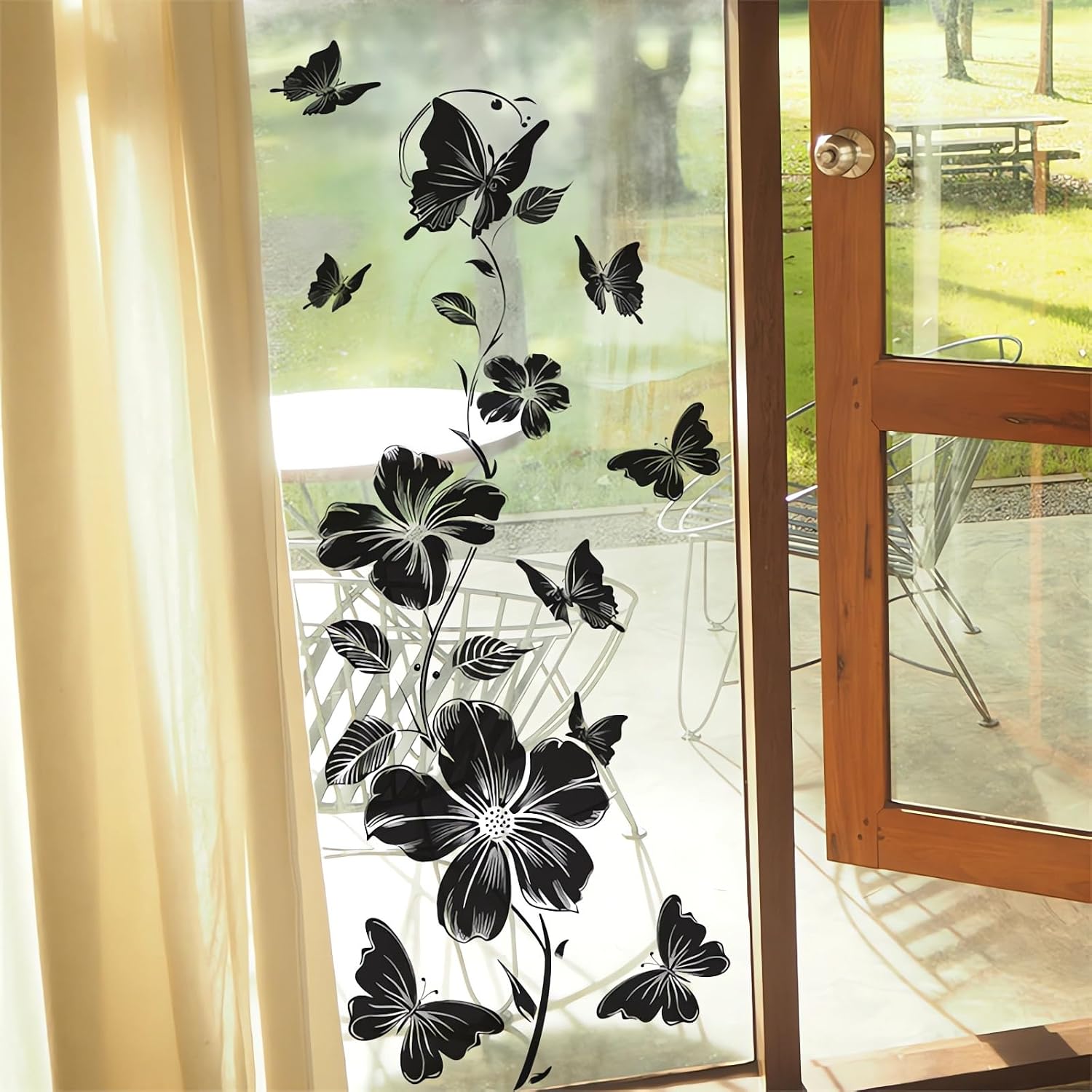 Black Flower Butterfly Vine Wall Stickers Floral Art Wall Decals | Simplicity Minimalist Removable Vinyl Peel and Stick for Bedroom Kitchen Cabinet Nursery Home Decor