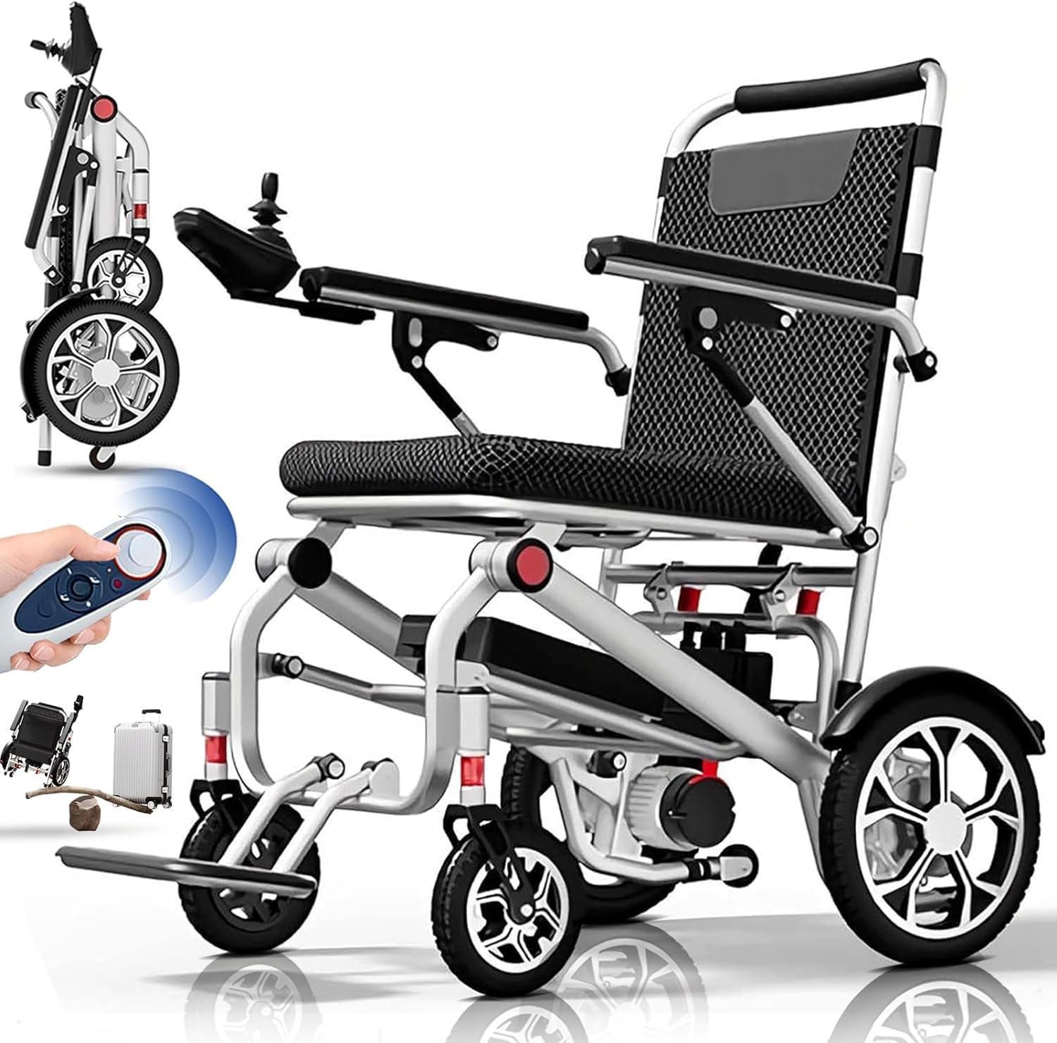 Sedia A Rotelle Elettrica Leggera con Telecomando,capacità Carico 150 kg,Sedia A Rotelle Elettrica Pieghevole Ultraleggera 14,9 kg,Sedia A Rotelle Elettrica Pieghevole per La Casa 30A