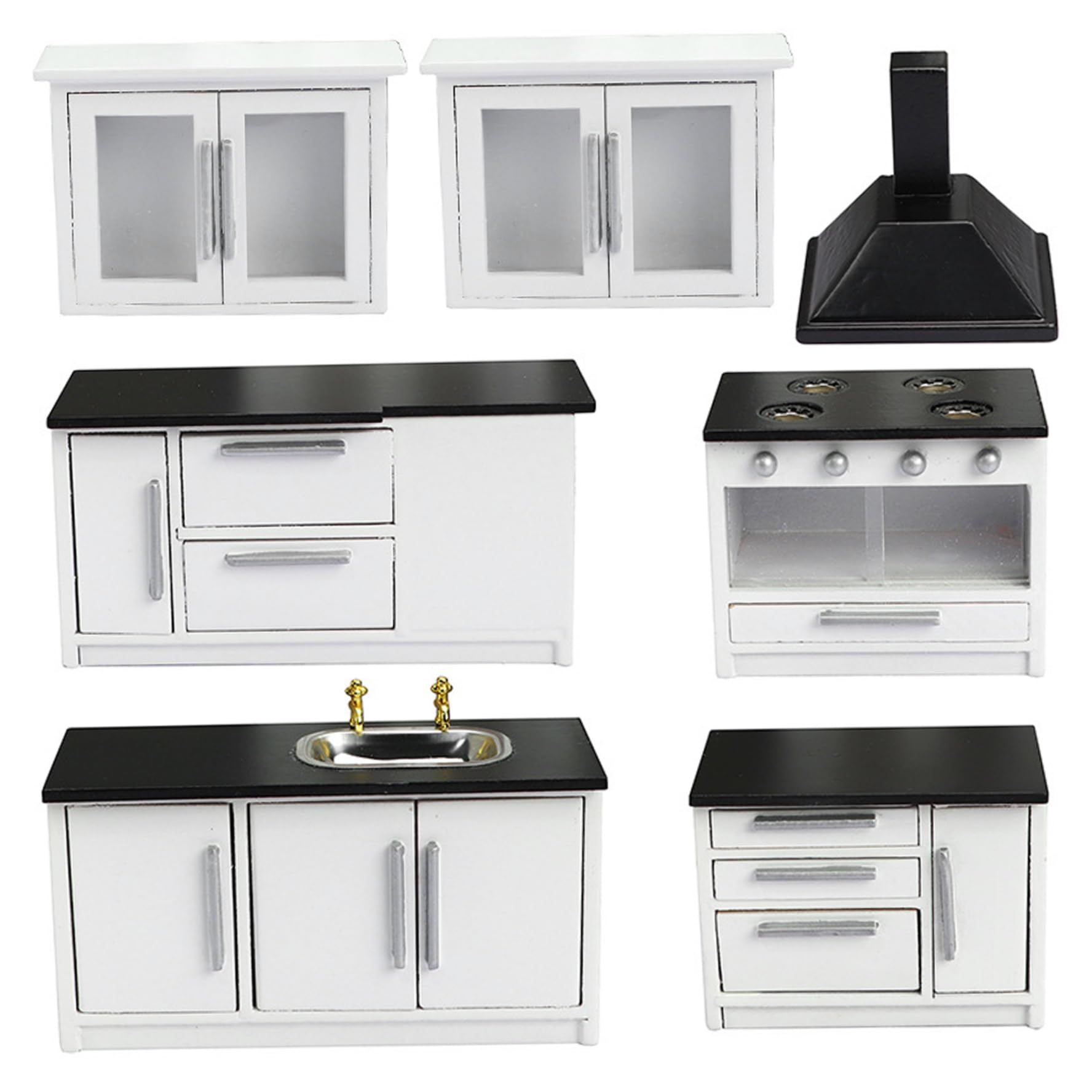 Set da cucina per casa delle bambole in legno, mobili in miniatura 7 pezzi scala 1:12, accessori di simulazione per scene di decorazioni per case delle bambole