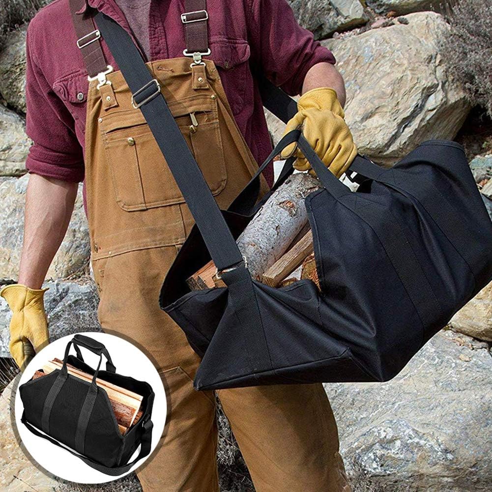 Canvas Log Carrier Bag,Durable Firewood Log Carrier Tote Fireplace Stove Accessories Firewood Holder with Handles for Camping, 1913inch