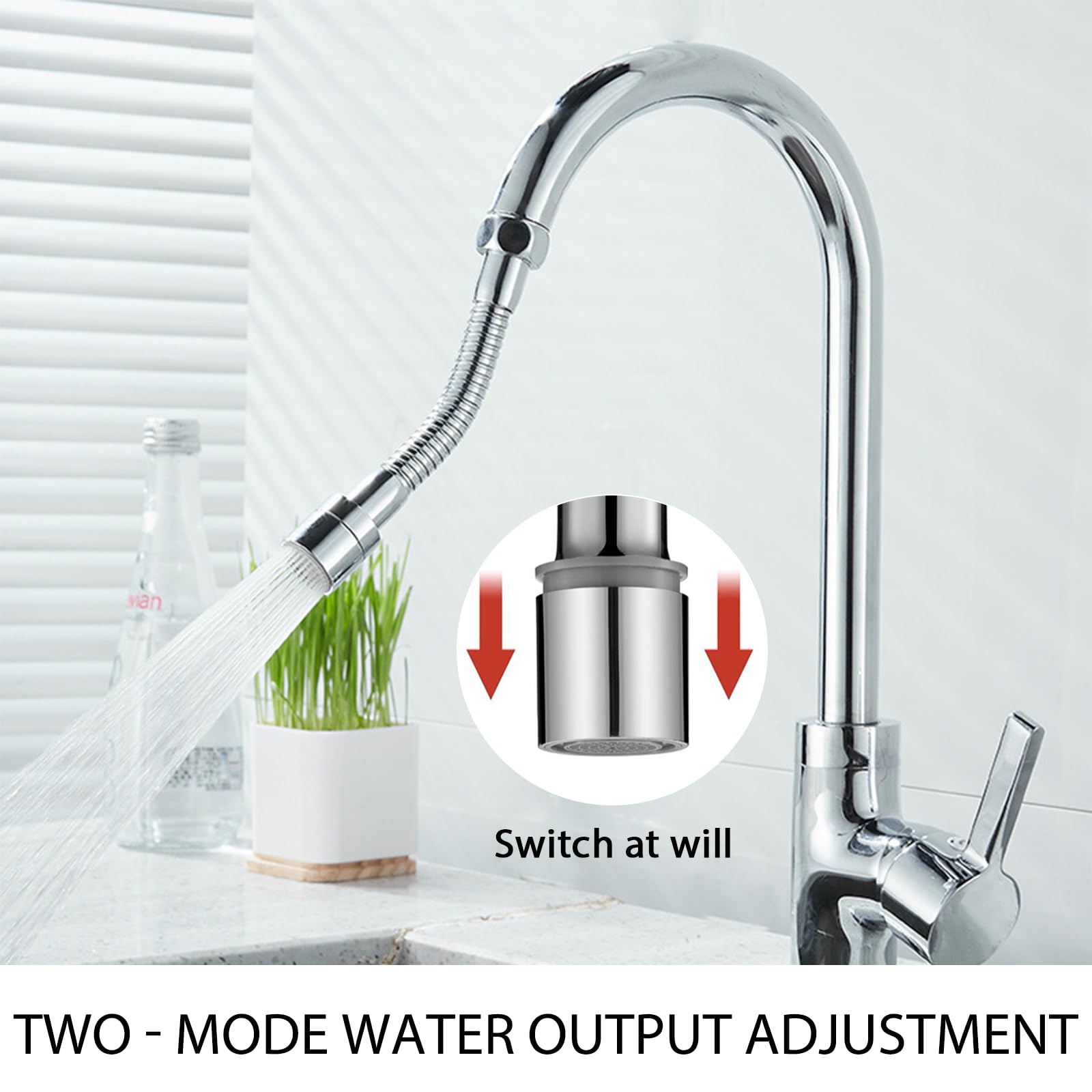 Vaskula Alargador Grifo Cocina Fregadero 30cm Acero Inoxidable Rotación de 360° Extensión Para Grifo de Cocina Ajuste de 2 Velocidades Aplicable A Las Escuelas de Apartamentos de Bar