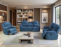 Vista 25 de Conjunto de sofá reclinable manual con mesa desplegable, 3 piezas de sofá reclinable de cuero negro, juegos de muebles para sala de estar, sofá