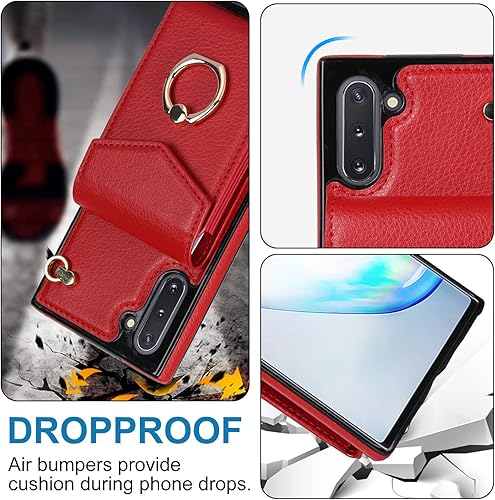Miniatura 6 de Asuwish Funda de teléfono para Samsung Galaxy Note 10 5G con protector de pantalla de vidrio templado y anillo de bloqueo RFID, tarjetero de cuero