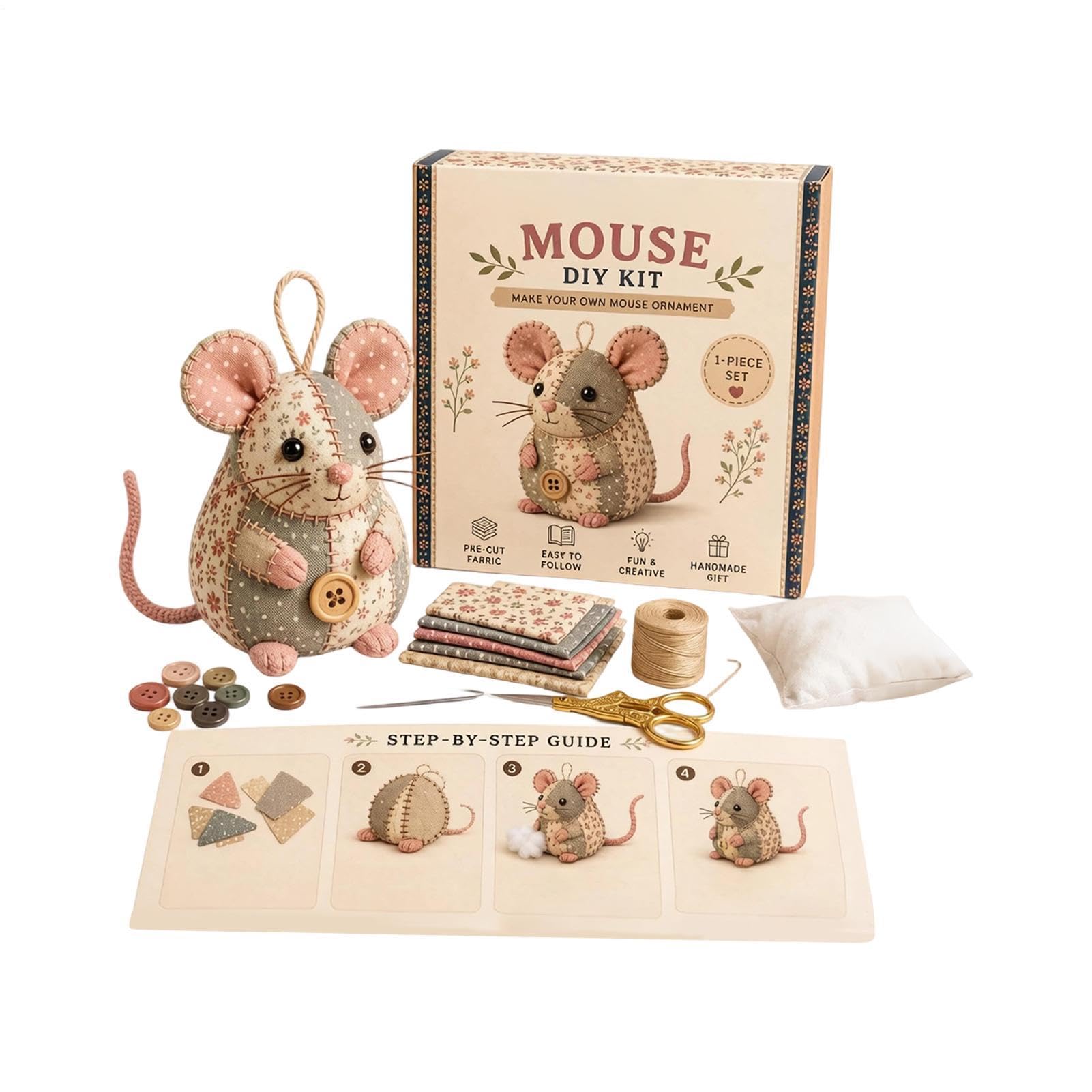 Kit de bricolaje de ratón de patch-work, con bonito diseño de de ratón, 15 x 10 cm, juego de bordado para principiantes, artesanía de bordado de animales, diseño de costura decorativa suave