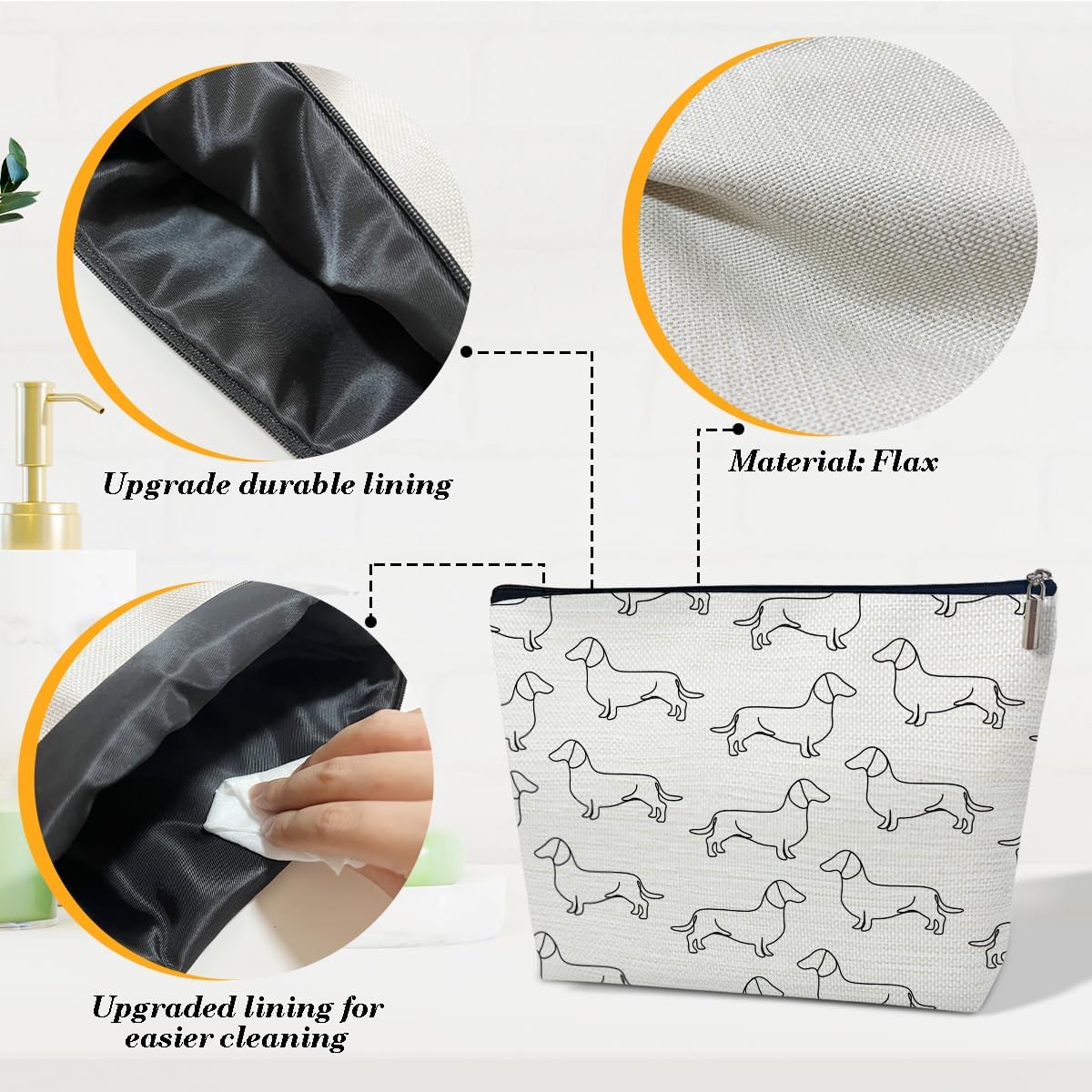 Dachshund Makeup Bag - Gifts for Lovers, Women, Sister, Daughter, Friends, Teen Girls - Cute Puppy Travel Toiletry Bag for Birthday, Graduation - Image 3