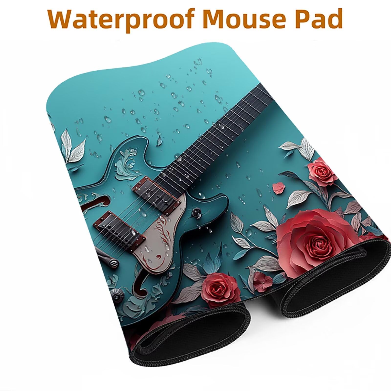 Wodoodporna podkładka pod mysz w kwiaty podkładka pod mysz do gier z antypoślizgową gumową podstawą szyte krawędzie, podkładka pod mysz Gitara do laptopa Klawiatura Deco Biuro Prezent dla mężczyzn 60