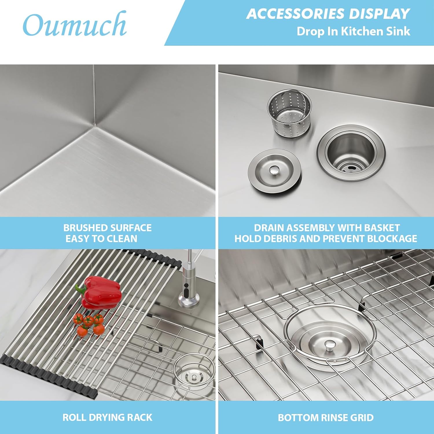 25 Inch Drop-In Utility Sink - 18 Gauge 25×22 Stainless Steel Single Bowl, 9-Inch Deep Topmount Sink for Kitchen & Laundry Room