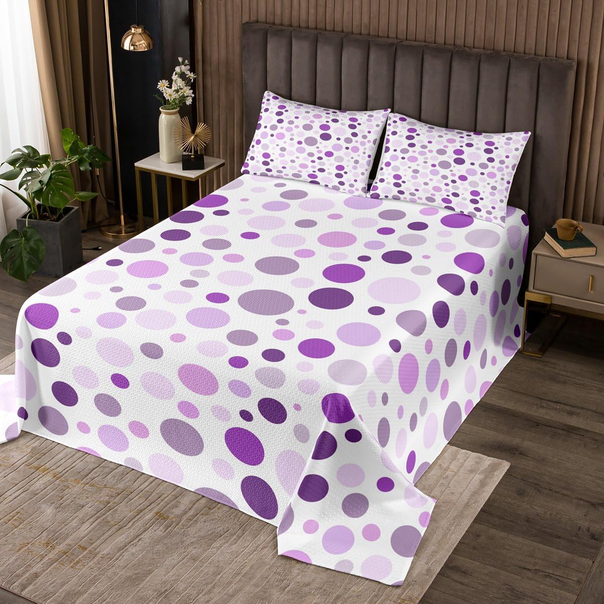 Erosebridal Brown Polka Dot Bedspread Sets Queen Size Chic Modern Abstract Coverlet Set Watercolor Graffiti Oil Painting Bed Set Minimalists Geometric Ombre Gradient Bedding Set