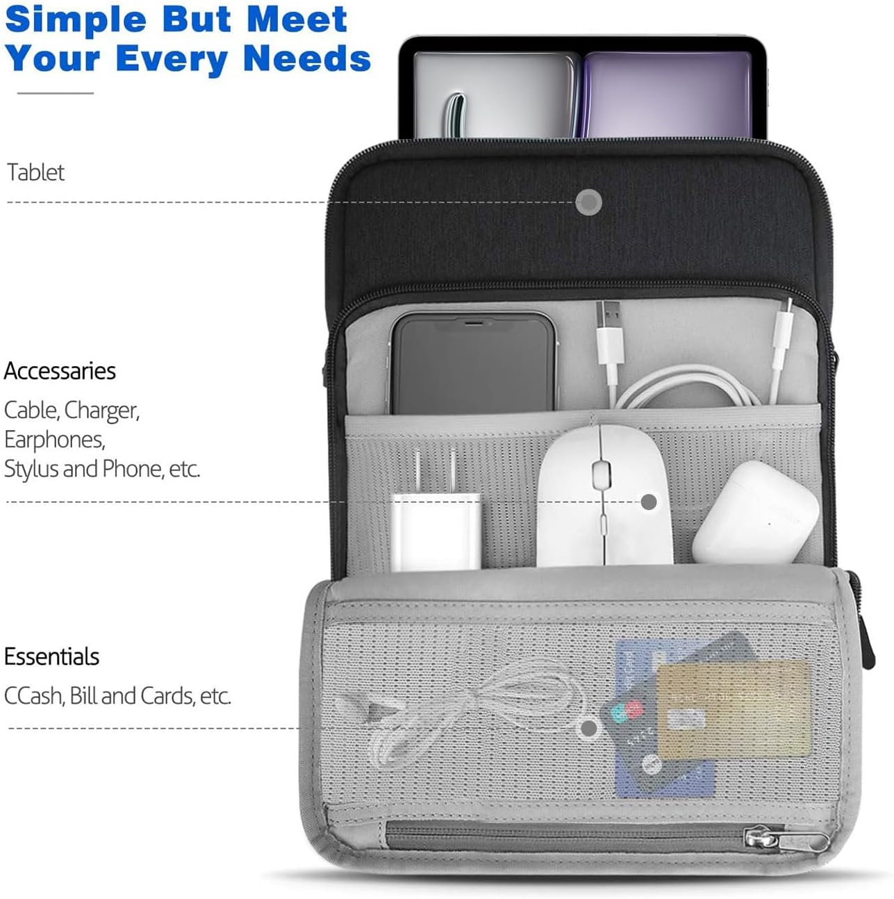 Dadanism 13.3 Inch Tablet Sleeve Shoulder Bag Carrying Case for New MacBook Neo 13" 2026, MacBook Air M5/M4 13", iPad Air M4/M3 13", iPad Pro M5/M4 13", Galaxy Tab S10+/S9 FE+/S9+ 12.4", Black & Gray