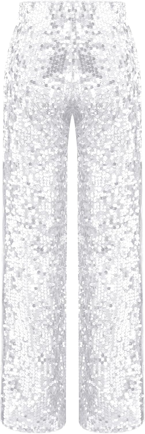YiZYiF Sequins Pants Girl Kids Sparkly Tear Away Trousers for Jazz Hip Hop Disco Dance Performance