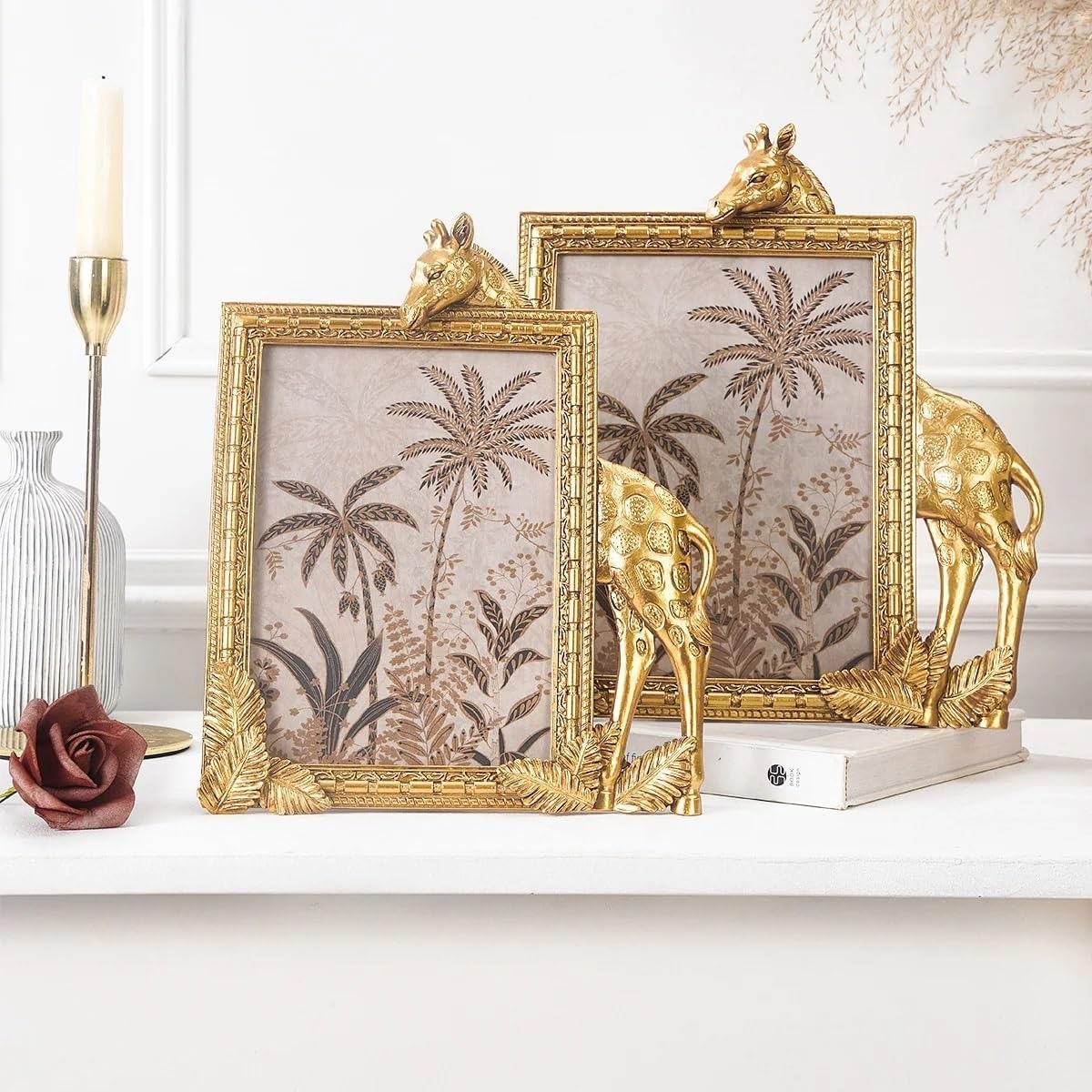 Golden Resin Giraffe Shaped Picture Frame, Rectangular Animal Themed Desktop Ornament For Kids Room Decor(XJSchangjingluXK-8c)