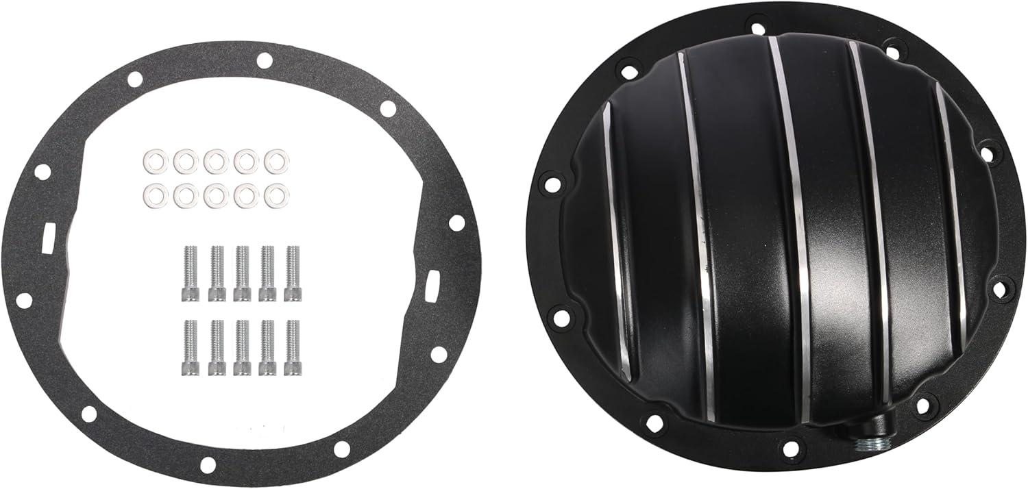 Rear Differential Cover and 8.5" & 8.6" Ring Gear DIff and 10 Bolts, Fits for Chevy, Fits for GM, Fits for Buick, 1964-Up, HRCGM85BK Cast Aluminum Black