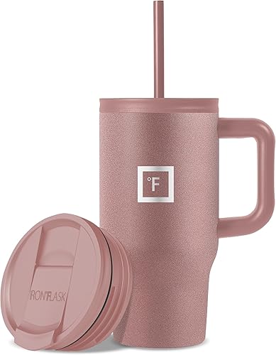 Miniatura 9 de IRON FLASK Co-Pilot - Vaso aislado de 32 onzas con popote y tapas abatibles, botella portavasos, para bebidas calientes o frías, a prueba de fugas,