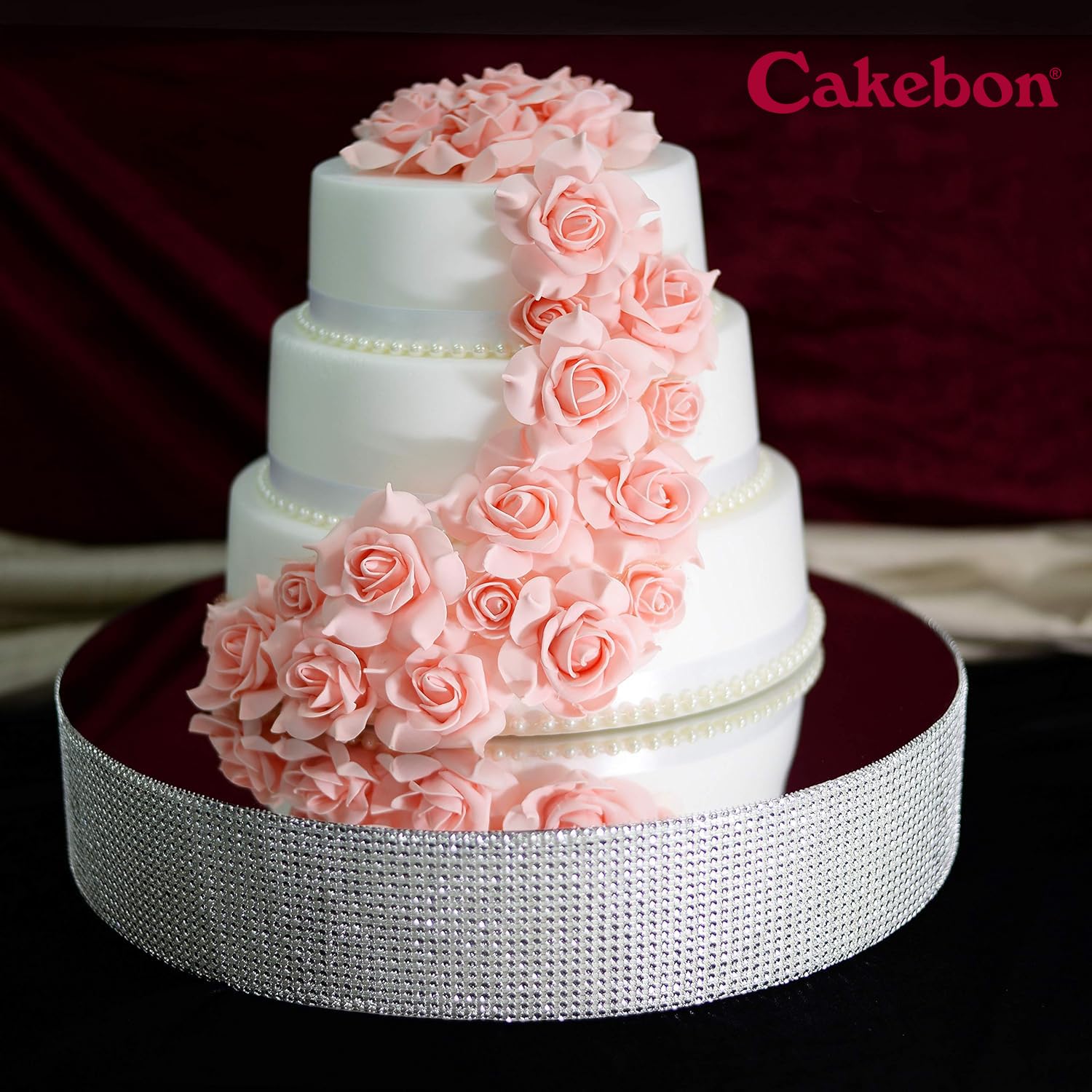 Cakebon Stojak na tort weselny (srebrny - 30 cm - okrągły) - wspaniały element centralny na torty weselne, babeczki i desery, mocna, lekka pianka polistyrenowa ze sztucznymi cyrkoniami