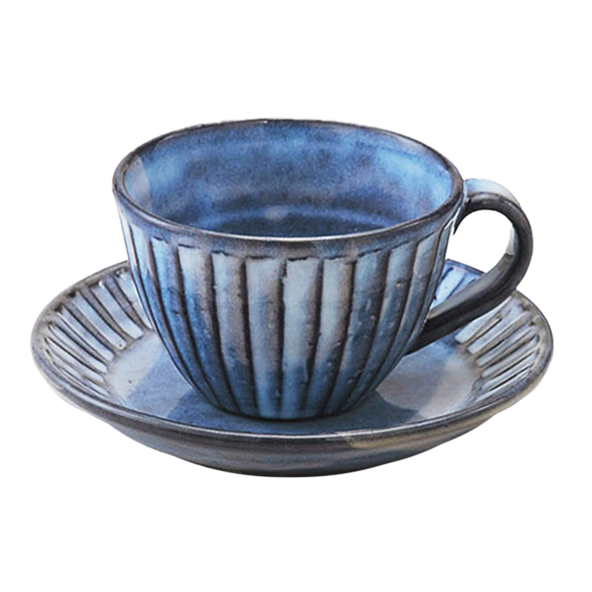 Amazon.com | Japanese Pottery Cup_Saucer, Blue, 6.4 fl oz