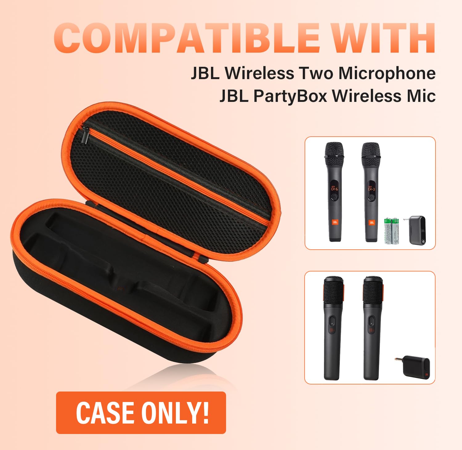 Custodia per microfono wireless compatibile con sistema di microfoni JBL Wireless 2, custodia da trasporto per doppio microfono, borsa da viaggio per ricevitore, batterie e adattatore, karaoke