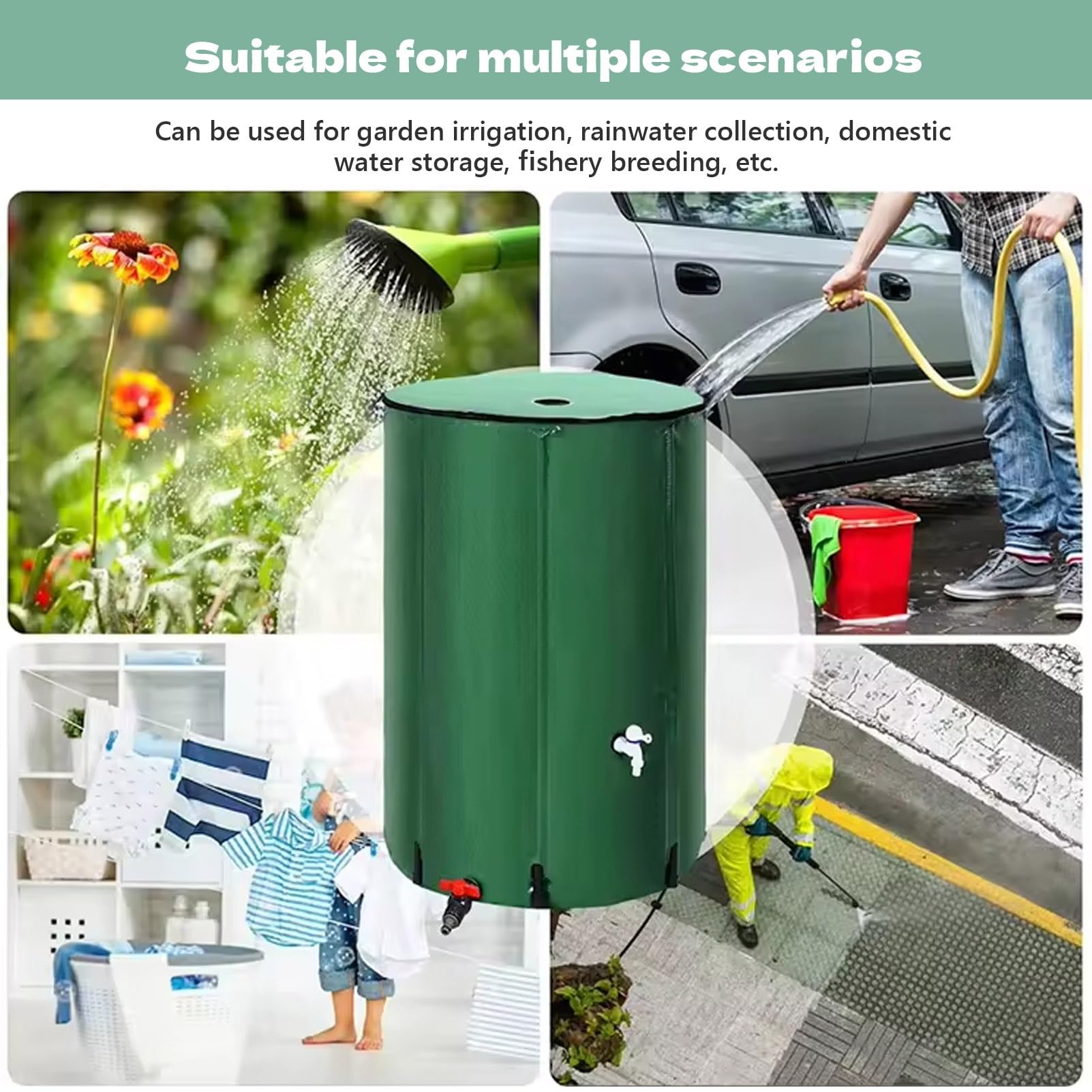 Colector de agua de lluvia portátil 50 100 160 200 L sistema de filtración con grifo para riego de jardín y lavado de coches