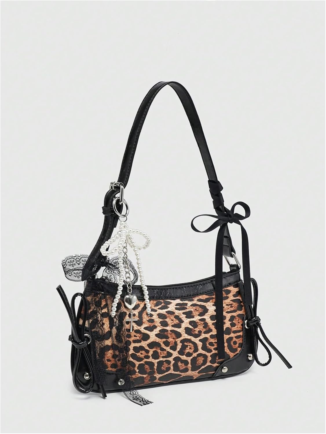 Verdusa Women's Y2K Purse Coquette Bow Tie Vintage Shoulder Bags Lace PU Leather Kawaii Handbag