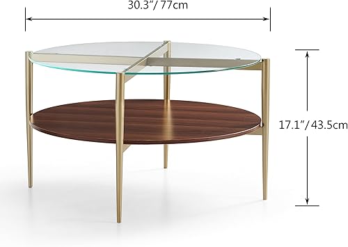 Miniatura 2 de Saint Mossi Tadio - Mesa de centro de vidrio de doble capa para sala de estar, estante inferior de MDF marrón y café