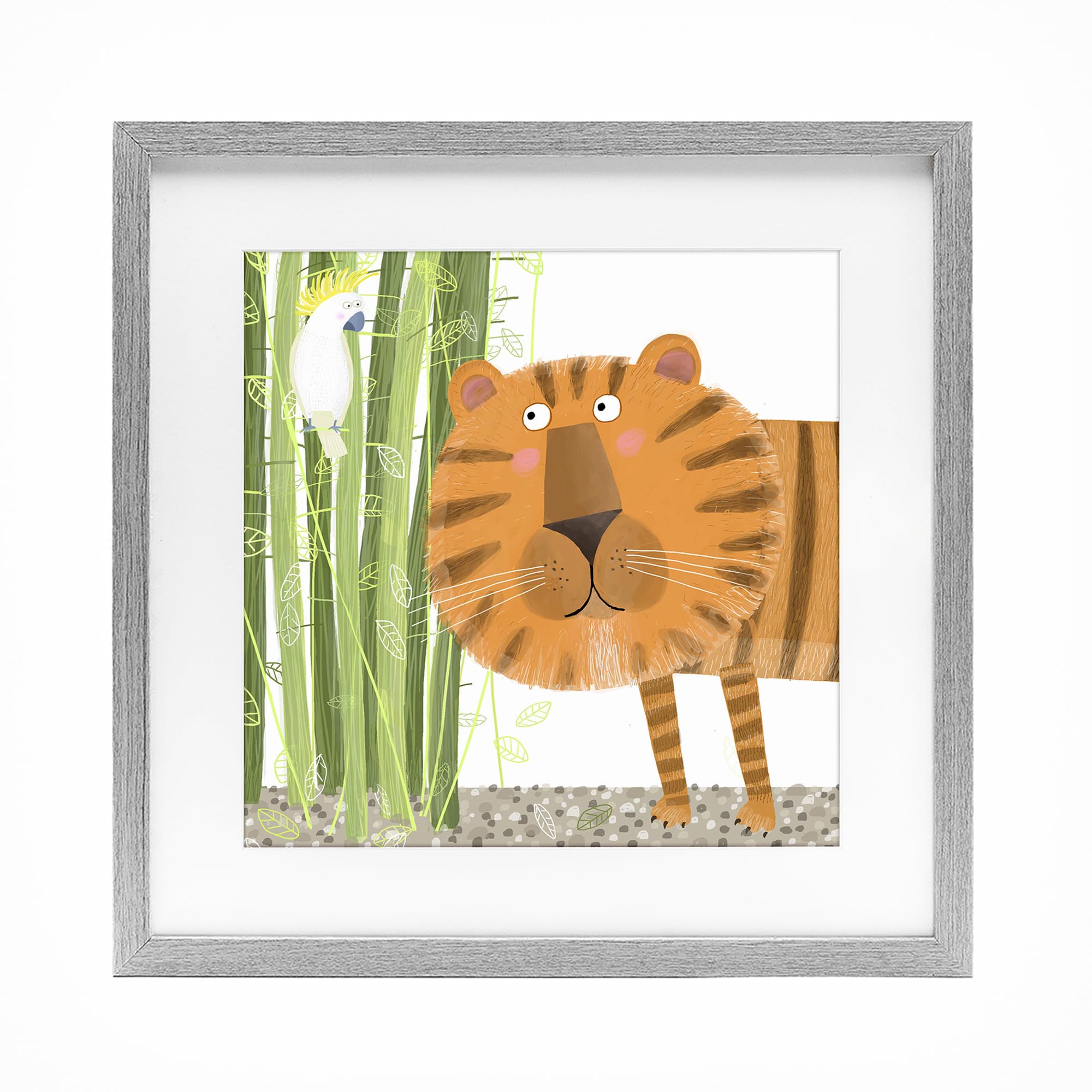 Stupell Industries Farmhouse Gray (Textured) 'Bamboo Trees & Tiger'| Framed Print Under Glass