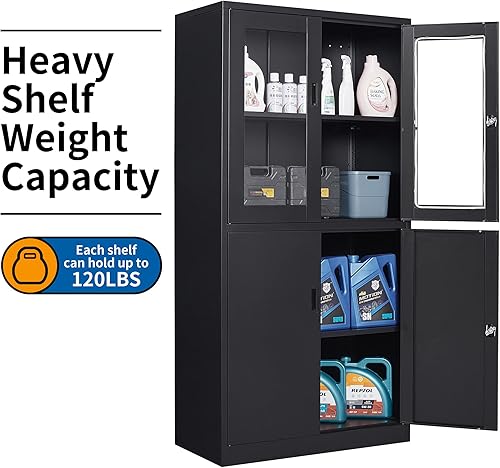 Miniatura 7 de STANI Armario de almacenamiento de metal gabinete de almacenamiento de acero con bloqueo con 4 puertas y estantes ajustables gabinete de