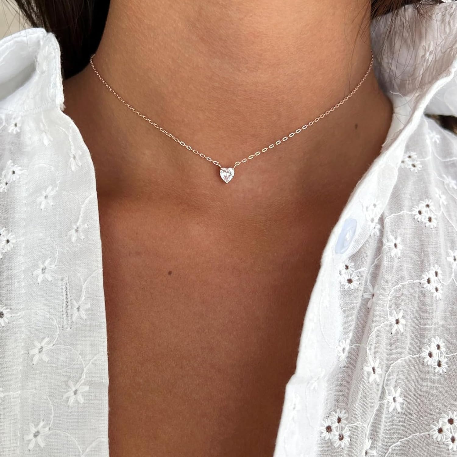 STONEFANS Heart Necklace - Simple Dainty 14K Gold Necklaces for Women Trendy Heart Gold Choker Plated Necklaces for Women Wedding Jewelry Bridesmaid Gifts - Image 4