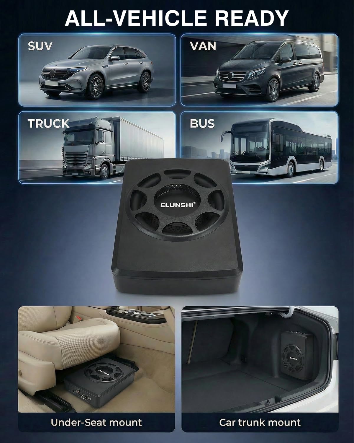 Subwoofer attivo 8 pollici 1000W Salvaspazio per Auto | Struttura compatta salvaspazio 8 pollici 1000W Bassi profondi, ingombro ridotto per Auto Musica e guida